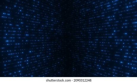 Abstract grid type background from flow glow, flicker glitter dots. Backdrop from mesh of circles. 3d render
