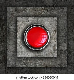 Abstract Grunge Background Wall Texture With Red Button. High Resolution 