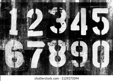 Abstract Grunge Futuristic Background With Numbers. Blueprint On Old Grungy Surface. Grungy Font Design. Cyber Punk Backdrop