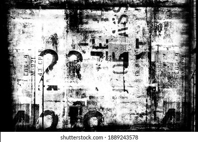 Abstract grunge futuristic cyber technology background.  Drawing on old grungy framed surface. Vintage dirty scratch wall. Street art blueprint. Urban cyber punk monochrome illustration