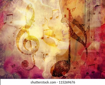 Abstract Grunge, Vintage Music With Notes Background