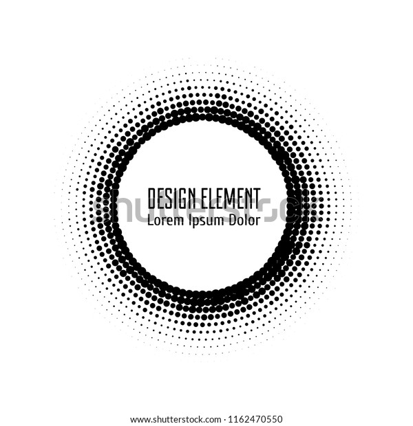 Abstract\
halftone circle frame.  Abstract dotted gradient logo design\
elements. Grunge halftone textured pattern with dots. Pop art\
dotted circle template isolated on\
white