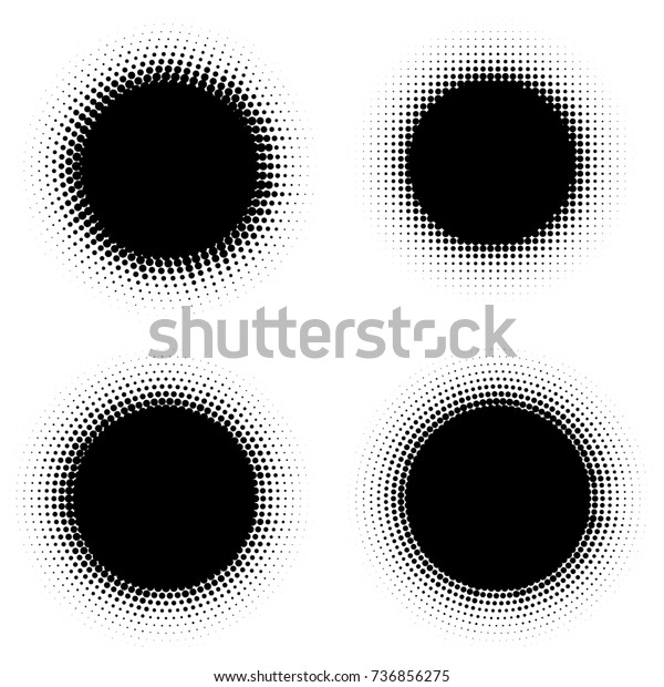 abstract\
halftone circle frames set.  Abstract dotted gradient logo design\
elements. Grunge halftone textured patterns with dots. Pop art\
dotted circle templates set isolated on\
white