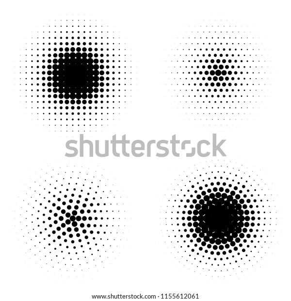 Abstract halftone circles set.  Abstract\
dotted gradient design elements. Grunge halftone textured patterns\
with dots. Pop art dotted circle templates\
set