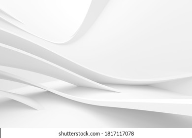 Abstract Hall Background. White Futuristic Texture. Striped 3d Illustration