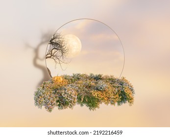 Abstract Halloween backdrop and autumn flower field for product display  3d rendering 