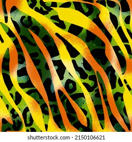 Abstract Hand Drawing Exotic Tiger Zebra Animal Stripes with Spray Paint Leopard Cheetah Skin Texture Seamless Pattern 