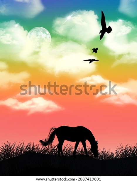 Abstract Hand Drawing Horse and Sky
Landscape Concept Poster Pattern Pastel Colors
Background