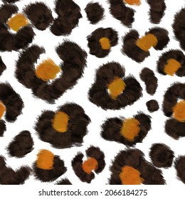 Abstract Hand Drawing Large Furry Leopard Skin Seamless Pattern Isolated Background