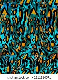 Abstract Hand Drawing Large Leopard Cheetah Panther Animal Skin Seamless Pattern Tie Dye Batik Degrade Background