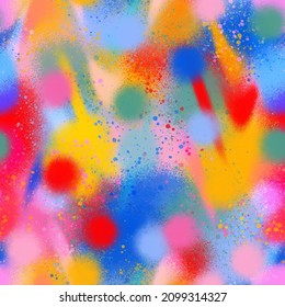 Abstract Hand Drawing Spray Paint Camouflage Brush Strokes Clouds Dots Ink Stains Watercolor Seamless Pattern Tie Dye Batik Background  