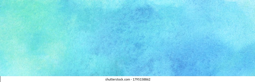 Abstract hand drawn blue green watercolor fill with stains and paper texture