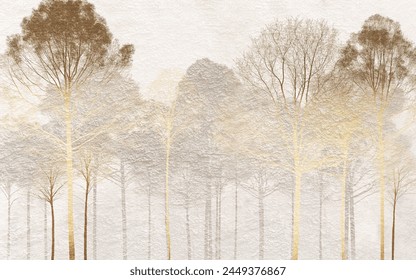 Abstract hand drawn nostalgic forest landscape art wallpaper.