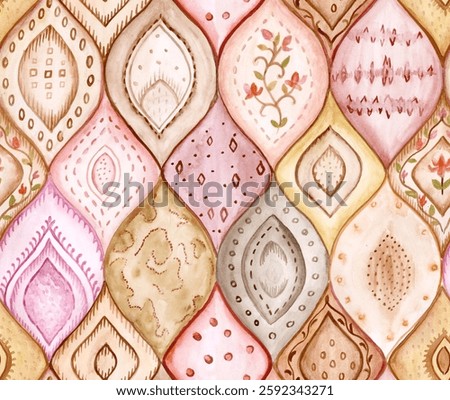 abstract hand drawn seamless patchwork pattern, Ethnic, floral and geometric motif