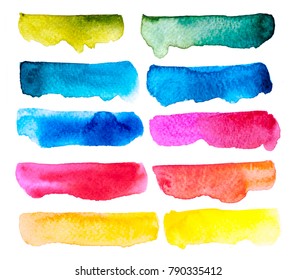 Abstract Hand  Drawn Watercolor. Colorful Splashing In The Paper. It Is Wet Texture Background With Paint Brushes Stoke. Picture For Creative Wallpaper Or Design Art Work. Pastel Colors Tone.