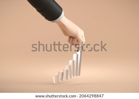 Abstract hand and growing graph concept art 3D rendering