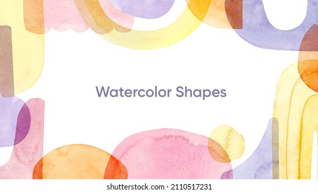 Abstract hand painted boho shapes painting, modern pastel coloured paint, watercolour background isolated on white background. Fun and creative colourful geometry shapes