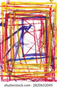 Abstract Hand Painted Frame Background with Expressive Brush Strokes and Colorful Acrylic Texture. Hand-painted contemporary abstract artwork featuring expressive acrylic brush strokes, vibrant layered colors and a rough painted frame effect. The intersecting vertical and horizontal lines naturally create an artistic border surrounding an open central space, making this composition ideal as a creative background, modern frame, poster template, editorial design, wall art, packaging, branding or contemporary visual projects. Rich texture, energetic gestures and abstract expressionist aesthetics.