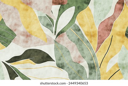 Abstract hand painted watercolor leaves art wallpaper, Nordic style minimalist painting, cover design - Powered by Shutterstock