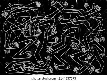 Abstract hand-drawing contemporary modern figurative  background. People, crowd, figures, characters