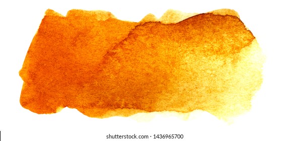 Abstract Headline Background. A Shapeless Oblong Spot Of Golden Orange Yellow Color. Gradient From Dark To Light. Hand Drawn Watercolor Illustration On Texture Paper. Isolate On White