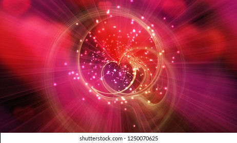 Abstract hearts in space with rays for valentin day, 3d rendering computer generated background