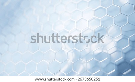 Abstract hexagon pattern background in a clean, soft blue tone. Ideal for skincare, serum, medical visuals, or biotech presentations. Modern, minimal, and elegant design.
