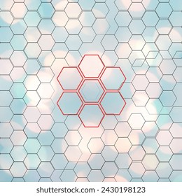 Abstract hexagonal pattern with crossing thin lines on colorful background. Stylish fractal texture.