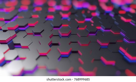 Abstract Hexagons Background , 3D Rendering, Shallow Depth of Field.