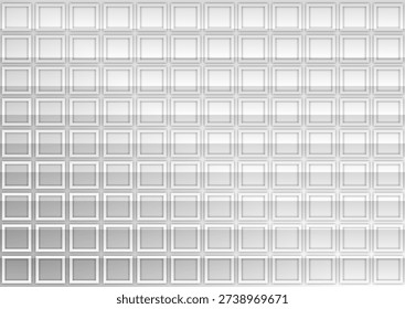 Abstract high-tech background featuring a repetitive square grid pattern. Minimalist white and grey geometric design with subtle 3D shadows and gradient effects, ideal for technology, data science, or corporate backdrop.