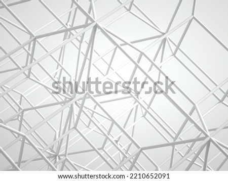 Abstract high-tech three dimensional pattern, white wire-frame cell structure is over white background. 3d rendering illustration