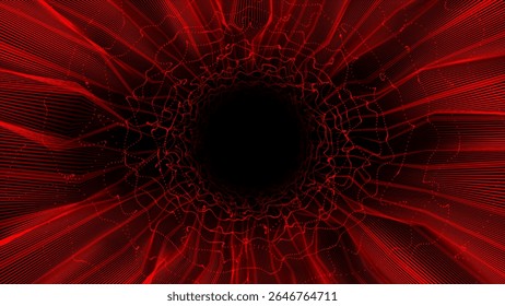 abstract hi-tech sci-fi wiggling parallel lines on black background, futuristic dark tunnel technology background
