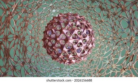 Abstract Hollow Spiky Orb On A Web Like Structure, 3d