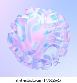 Abstract Holographic Wavy Smooth Shape. Morphing Fluid Blob Composition Background. Colorful Liquid Shape With Ripples And Folds. 3D Rendering.