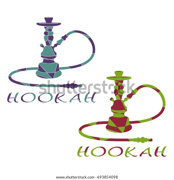Abstract Hookah is Divided into Color
Figures. Set of Two Hookahs on a White Background.
