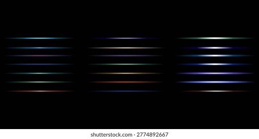 Abstract horizontal lines a dark background with colorful gradient bands