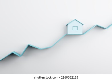 Abstraktes Haus auf blauem Diagramm und weißem Hintergrund mit Muster-Platz. Investitionskonzept für Immobilien. 3D-Rendering