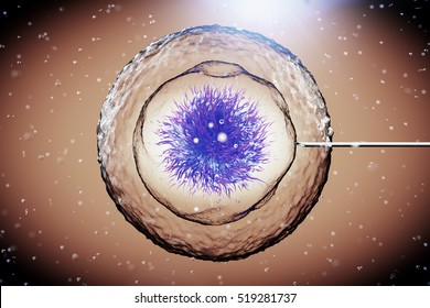 Abstract Human Cell With Tube Needle Under Microscope Extreme Closeup  . 3d Rendering