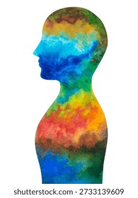 abstract human head body element chakra yoga mediter peace mind mental health heal meditation self care love soul spiritual universe positive power therapy art design illustration watercolor painting