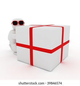 abstract human pushing big gift