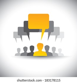 Abstract Icons Of Company Staff Or Employee Meeting  - Graphic. This Illustration Also Represents Social Media Communication, Board Meetings, Student Union, People's Voice, Leader & Leadership, Etc