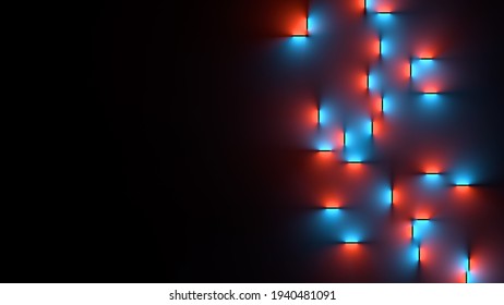 Abstract illuminating surfaces background. Soft blue and red color light blends. 3d render illustration