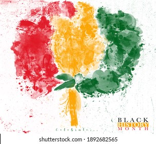 An abstract illustration of an African Flag colored tree on a white grunge background in Celebration of Black History Month