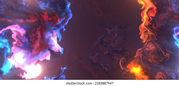 Abstract Illustration Artistic Red Blue Fire Ink Led Lights Watercolor Fluid Simulation Spread Splash Design Black Background 