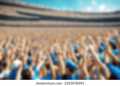 Abstract illustration background. Blurred crowd of people raising hands. supporters sports party concert event on stadium. Roaring Crowds Vibrant Cheers and Energetic Applause from Throngs of People.