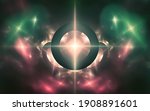 abstract illustration background image desktop wallpaper fantastic symbol in the form of rings with a bright star in the center and galactic fog around.