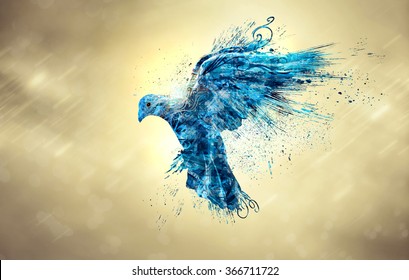 An Abstract Illustration Of A Blue Dove As The Holy Spirit.