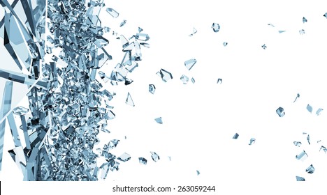 Abstract Illustration Of Broken Blue Glass Into Pieces Isolated On White Background