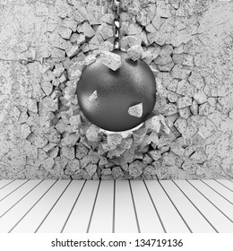 Abstract Illustration of Concrete Wall Broken by Wrecking Ball