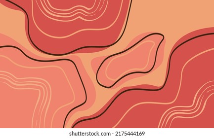 Abstract Illustration Of Curves, Geology, Lines On Rocks, Geodesy, Terracotta Tones. Minerals In Nature. Relief Map.